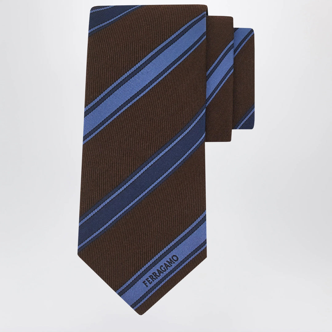 Ferragamo - Brown/Green Regimental Jacquard Tie