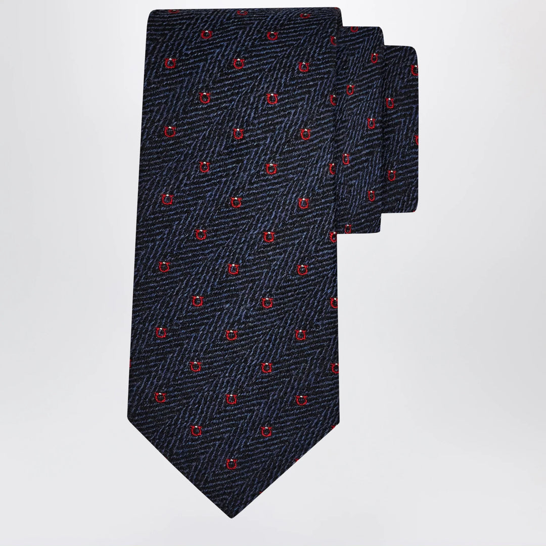 Ferragamo - Navy Blue/Red Gancini Chevron Tie