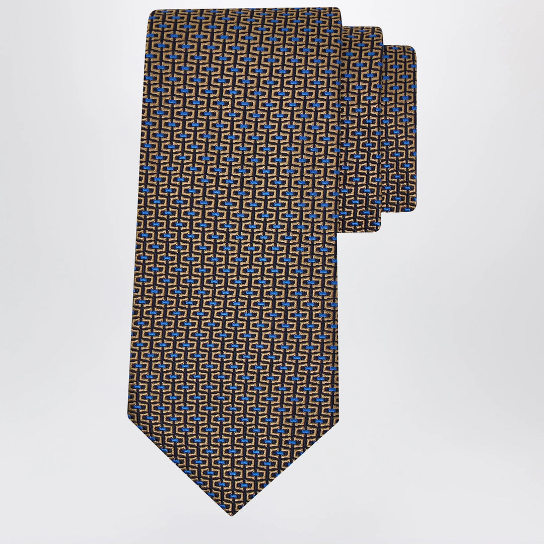 Ferragamo - Gold/Blue Gancini Jacquard Tie