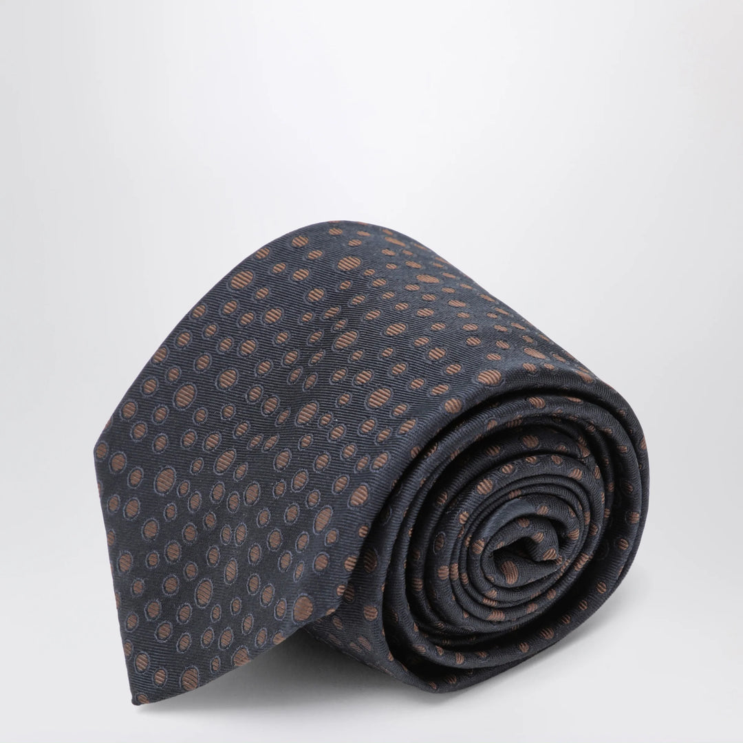 Ferragamo - Marine/Brown polka-dot silk tie