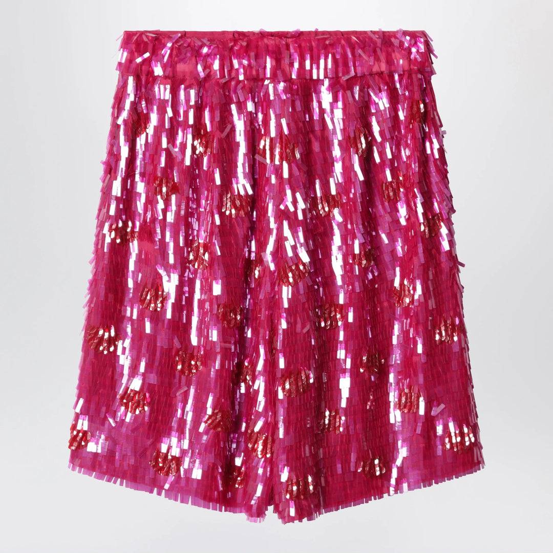Dries Van Noten - Fuchsia silk bermuda shorts with sequins