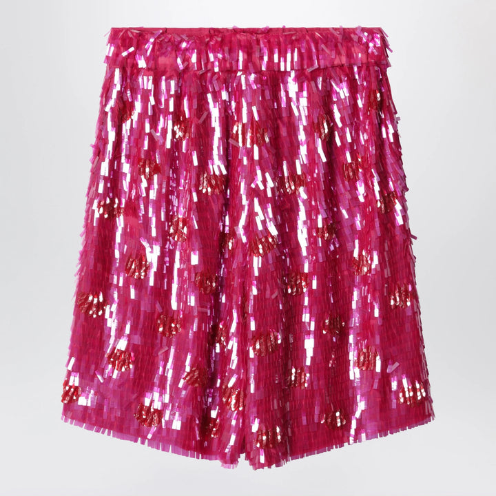 Dries Van Noten - Fuchsia silk bermuda shorts with sequins