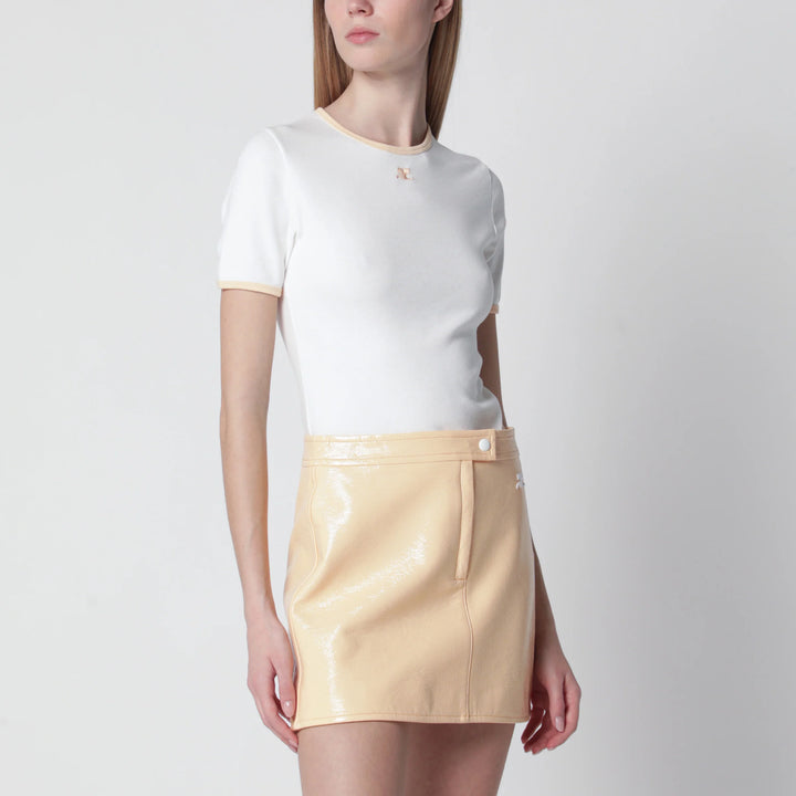 Courrèges - White/orange contrast cotton crew-neck T-shirt
