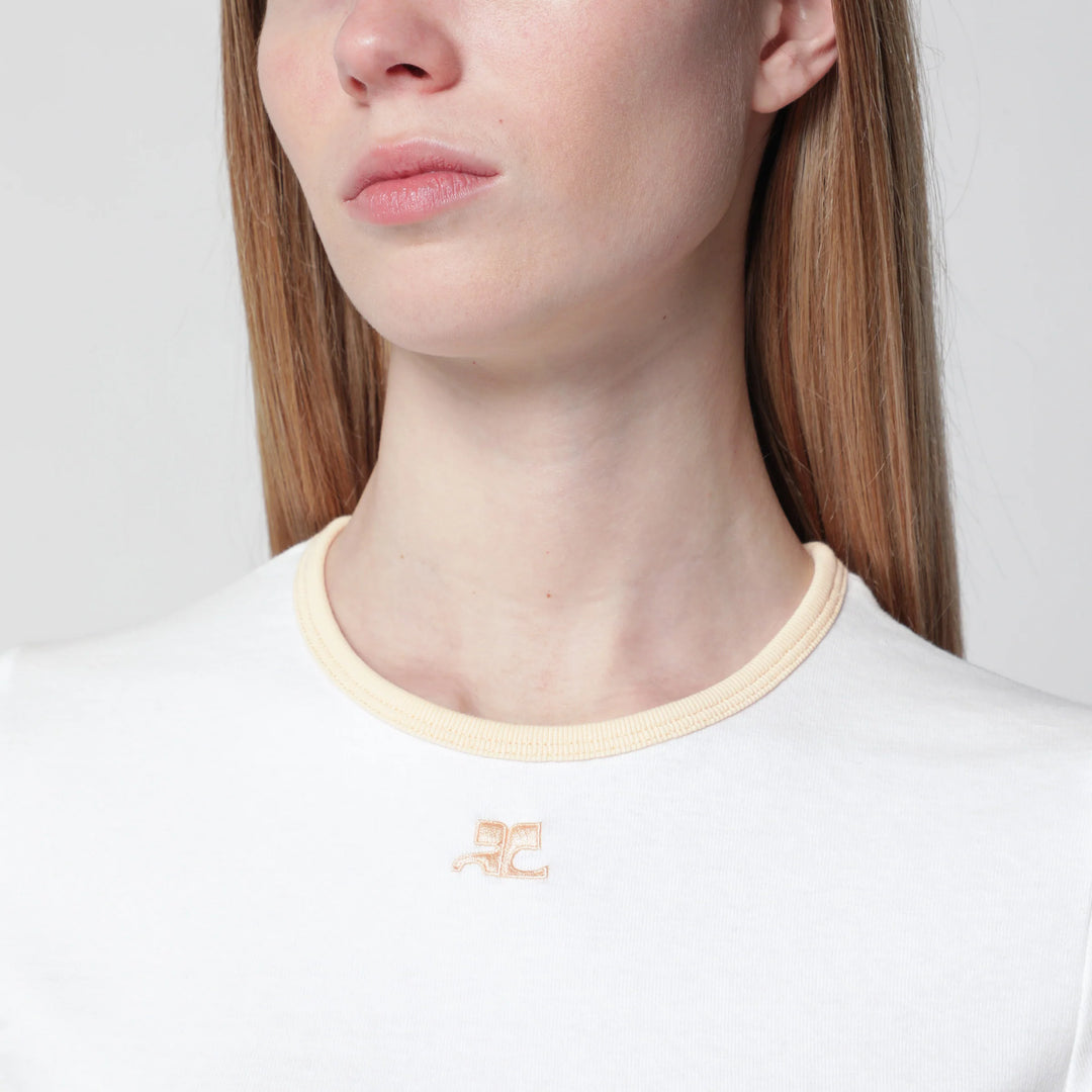 Courrèges - White/orange contrast cotton crew-neck T-shirt