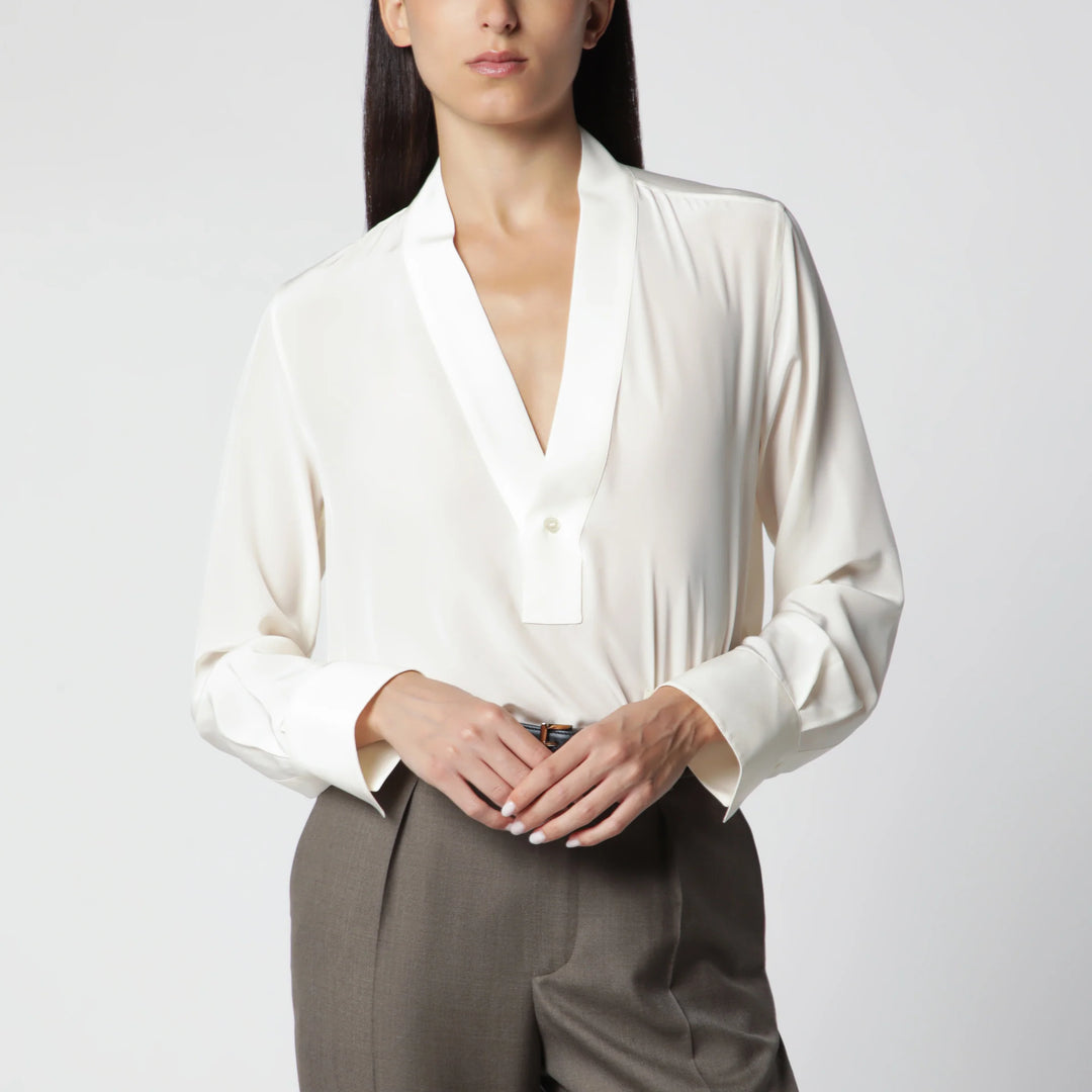 Victoria Beckham - Ivory Silk V-Neck Blouse