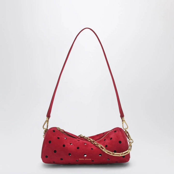 Manu Atelier - Mini Cylinder bag in perforated red suede