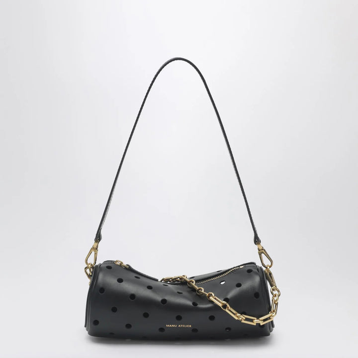 Manu Atelier - Mini Cylinder bag in perforated black leather