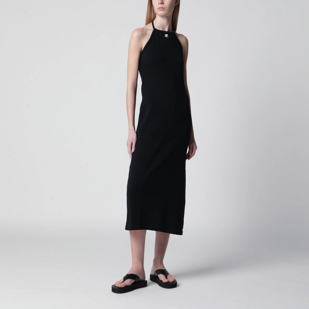 Courrèges - Long halterneck jersey dress in cotton, black