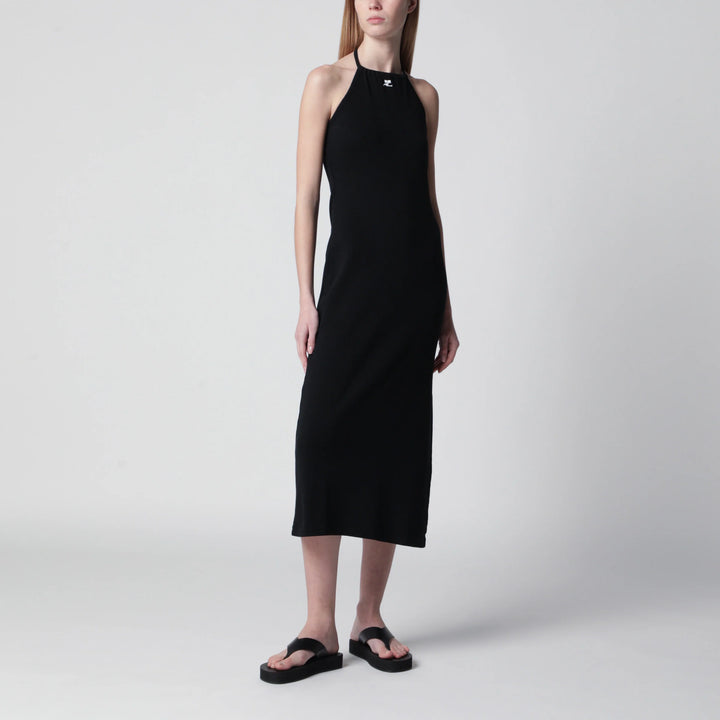 Courrèges - Long halterneck jersey dress in cotton, black