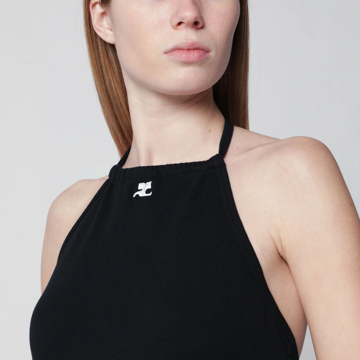 Courrèges - Long halterneck jersey dress in cotton, black