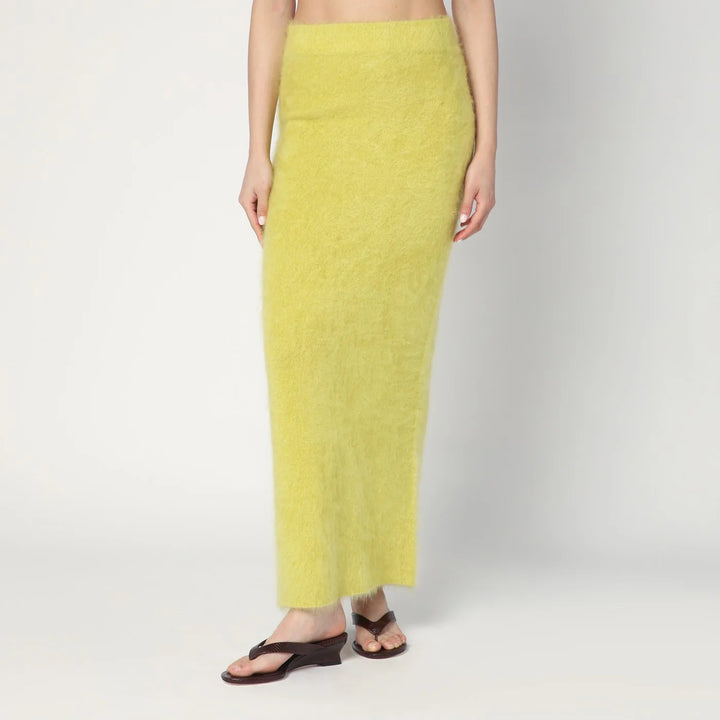 Soft Goat - Long Lime-coloured brushed cashmere skirt