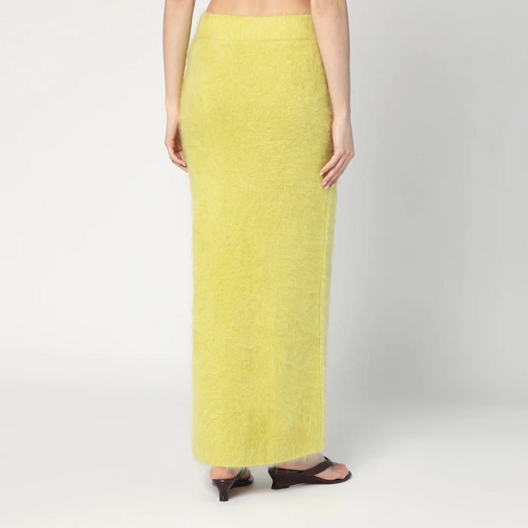Soft Goat - Long Lime-coloured brushed cashmere skirt