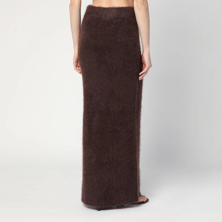 Soft Goat - Long Mocha-coloured brushed cashmere skirt