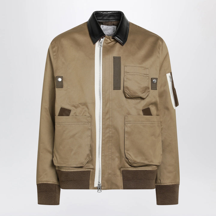 Sacai - Beige cotton and nylon bomber jacket