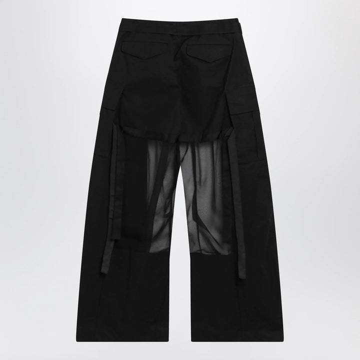 Sacai - Black cargo trousers with semi-sheer insert
