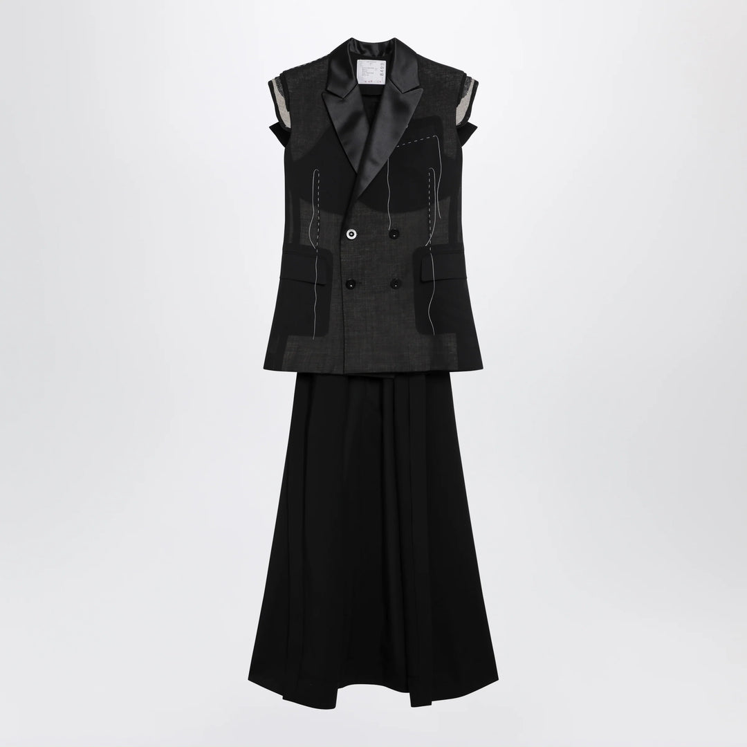 Sacai - Black wool organza vest