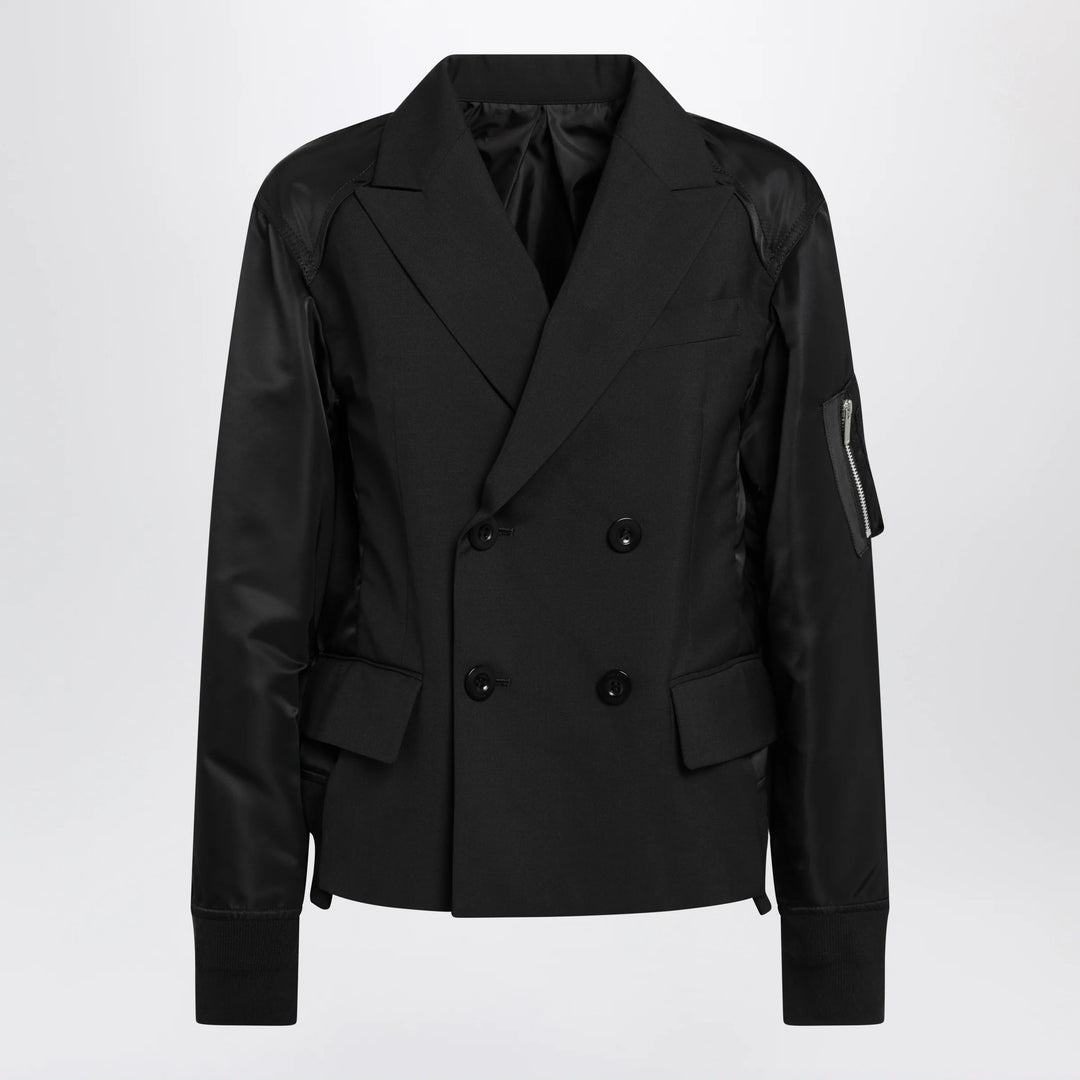 Sacai - Black double-breasted wool and nylon blend jacket