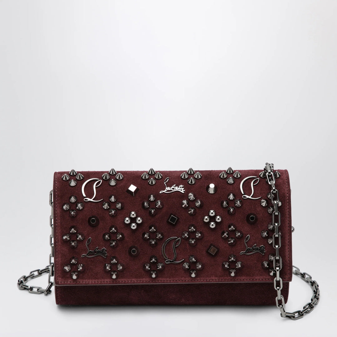 Christian Louboutin - Paloma studded suede wallet on chain Burgundy