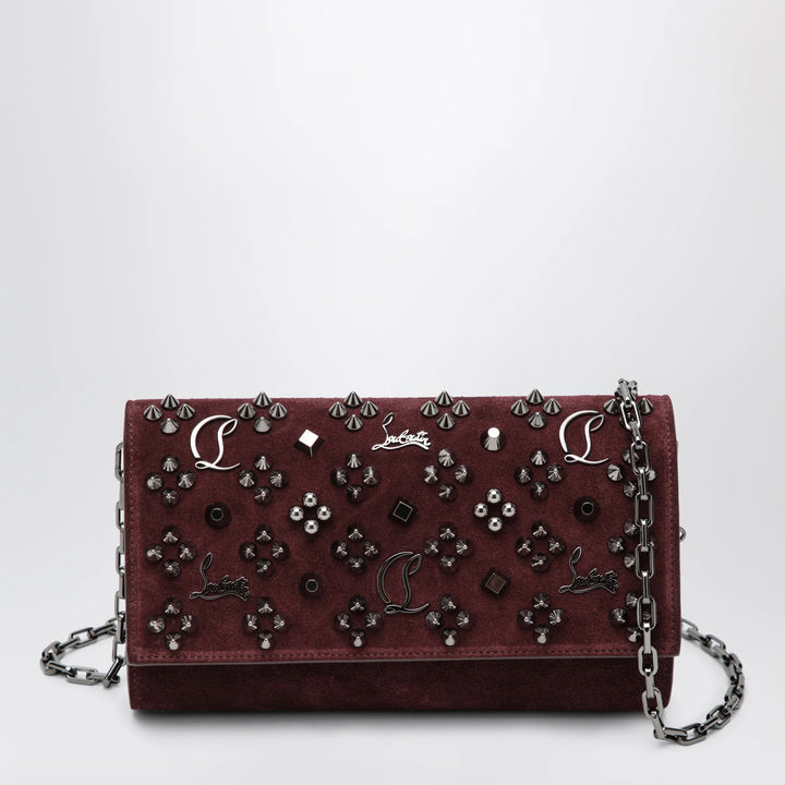Christian Louboutin - Paloma studded suede wallet on chain Burgundy