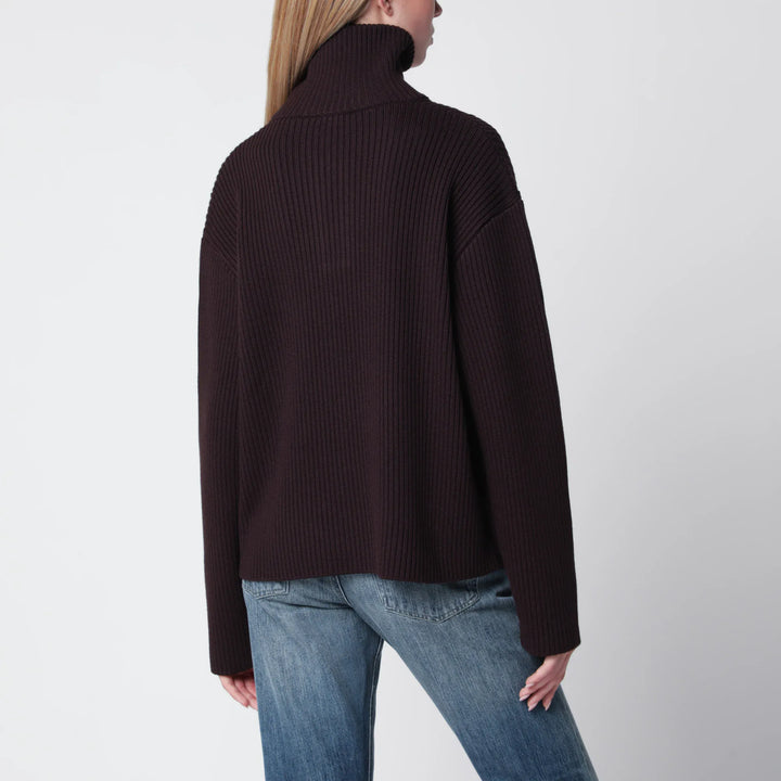 Courrèges - Dark burgundy ribbed zip sweater Brand Apparel &amp; Accessories > Clothing > Shirts &amp; Tops
