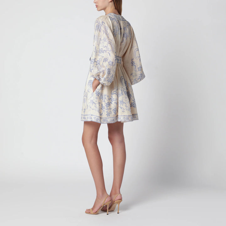 ZIMMERMANN - Indra Plunge dress in cream/lilac linen