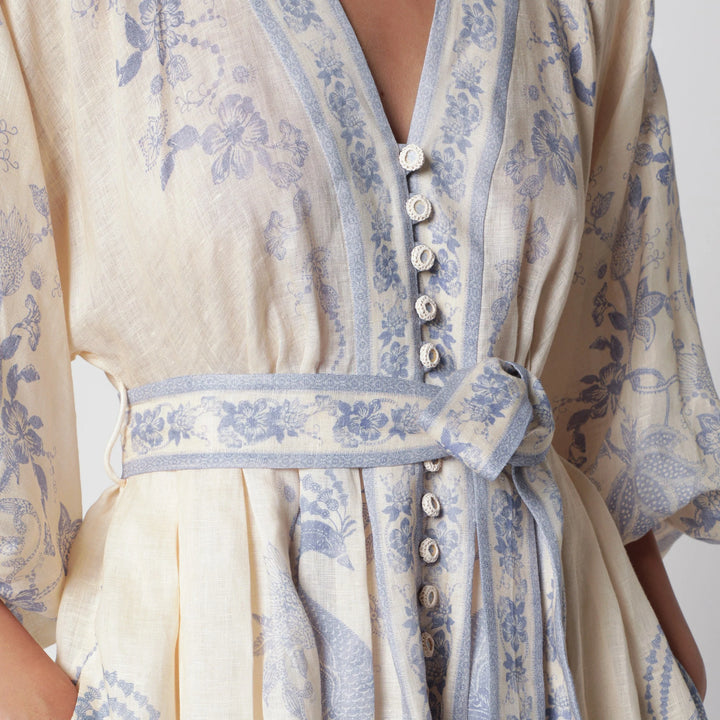 ZIMMERMANN - Indra Plunge dress in cream/lilac linen