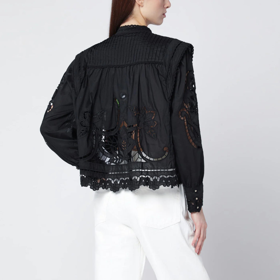 FARM Rio - Black Richelieu cotton blouse
