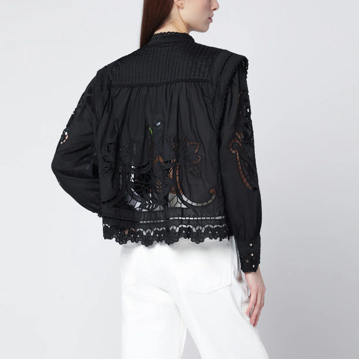 FARM Rio - Black Richelieu cotton blouse