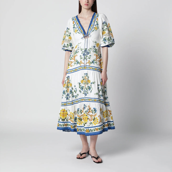 FARM Rio - Emily Floral Tapestry drawstring midi dress