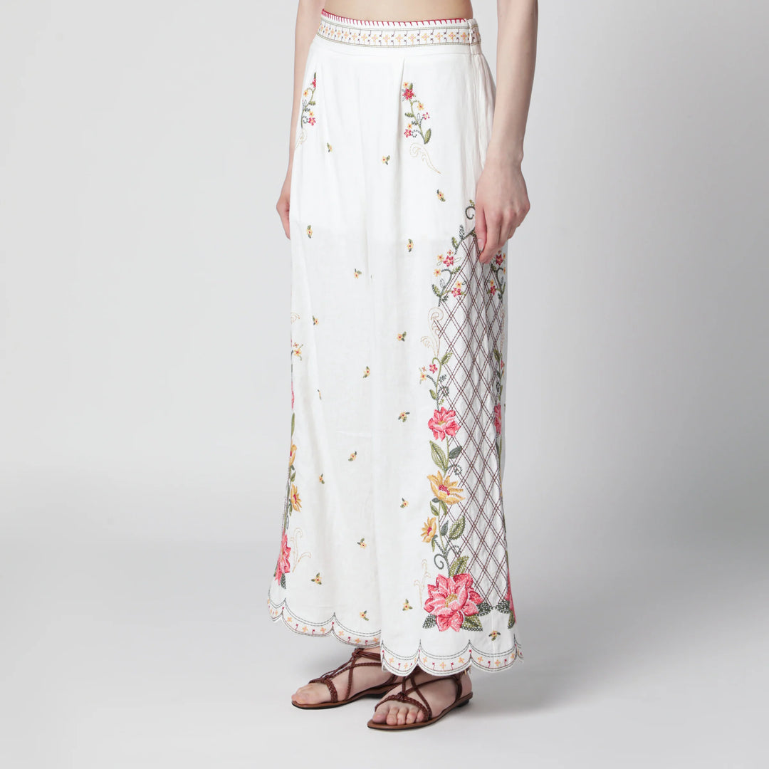 FARM Rio - Linen-blend trousers with floral embroidery