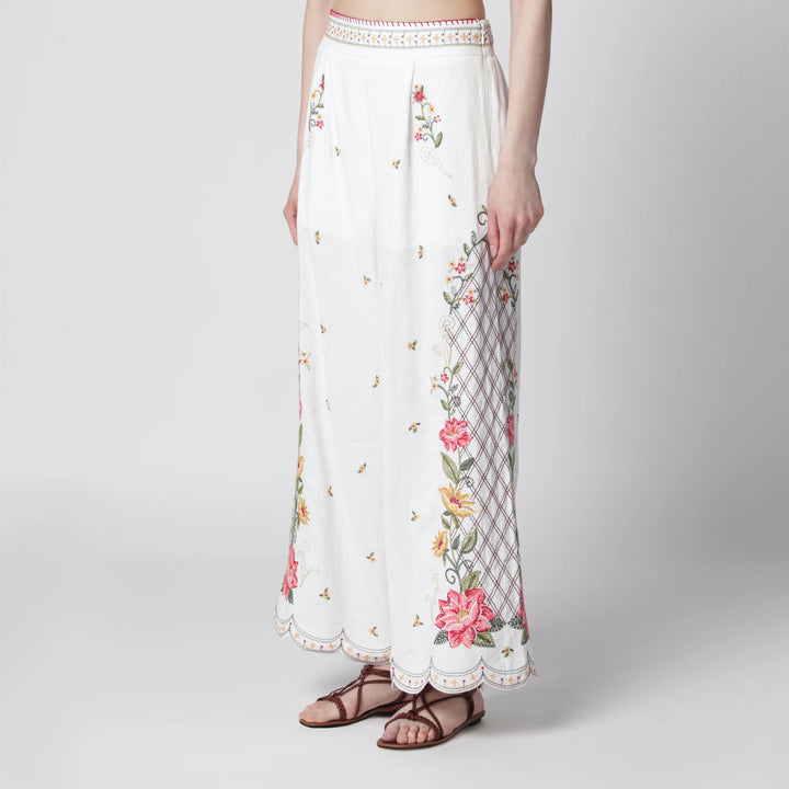 FARM Rio - Linen-blend trousers with floral embroidery