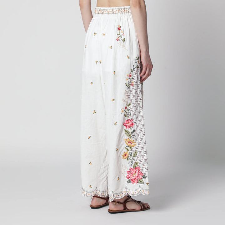 FARM Rio - Linen-blend trousers with floral embroidery
