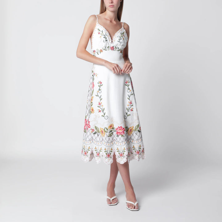 FARM Rio - Ivory midi dress with floral embroidery