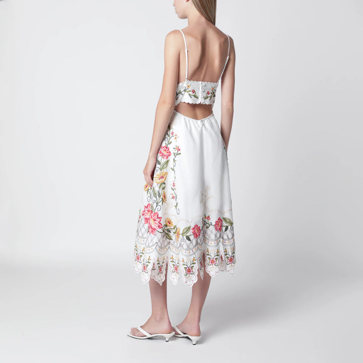 FARM Rio - Ivory midi dress with floral embroidery