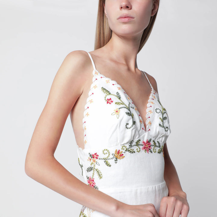 FARM Rio - Ivory midi dress with floral embroidery