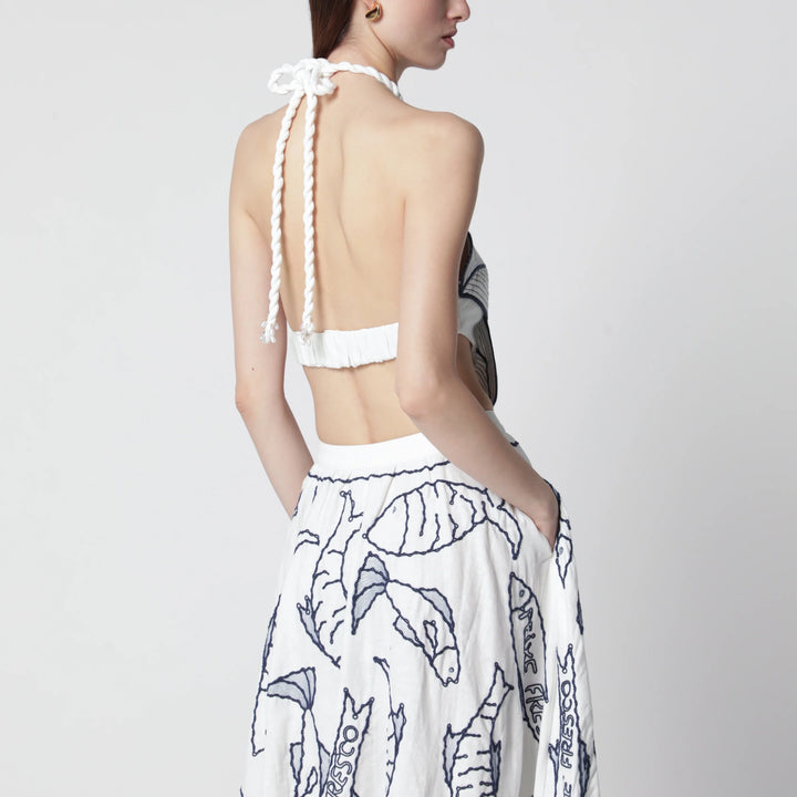 FARM Rio - Coast Stars cropped top in linen blend