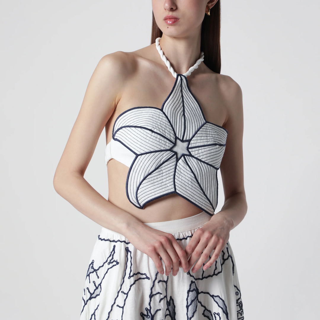 FARM Rio - Coast Stars cropped top in linen blend