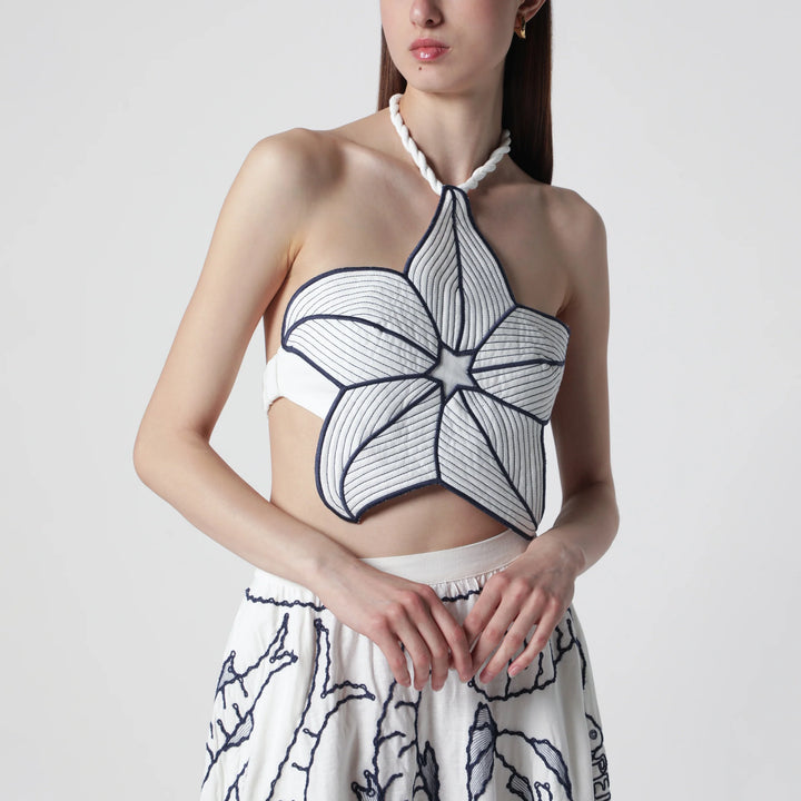 FARM Rio - Coast Stars cropped top in linen blend