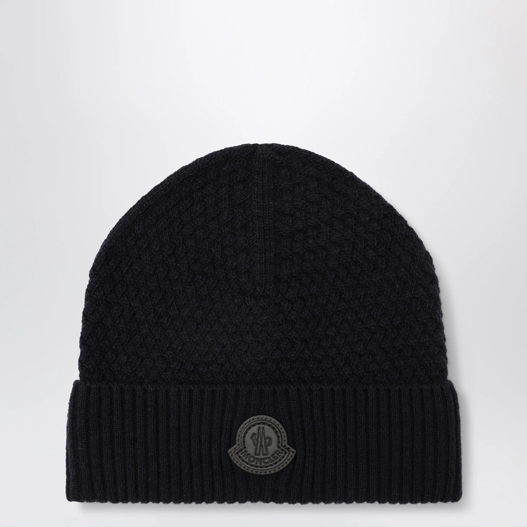 Moncler - Navy blue wool beanie with logo patch