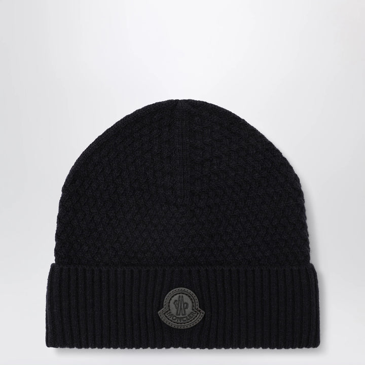 Moncler - Navy blue wool beanie with logo patch