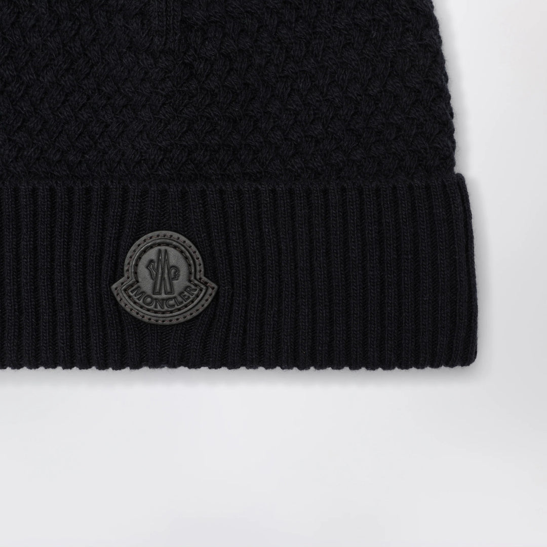 Moncler - Navy blue wool beanie with logo patch