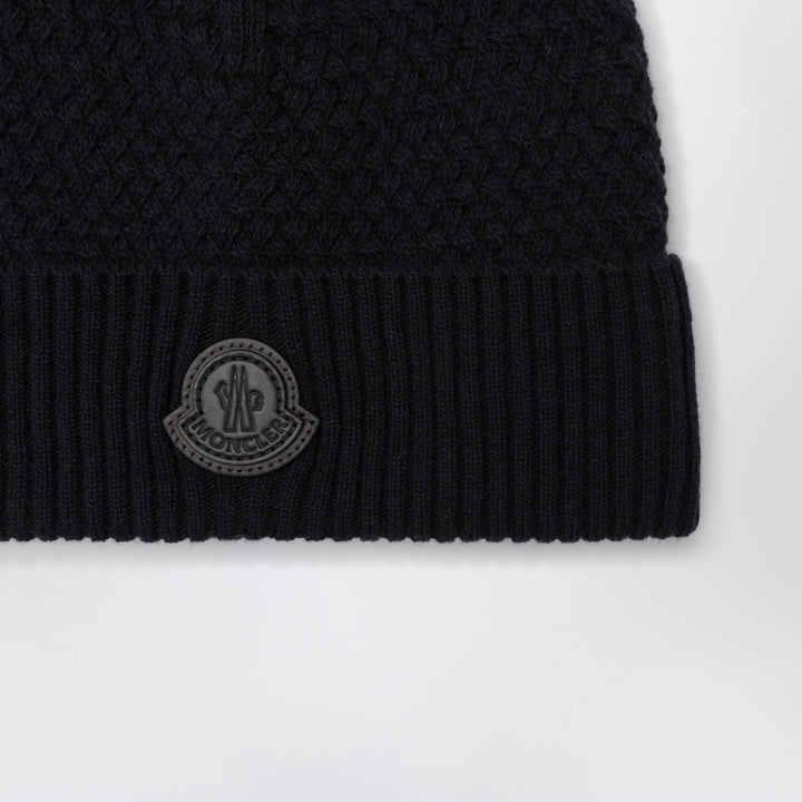 Moncler - Navy blue wool beanie with logo patch