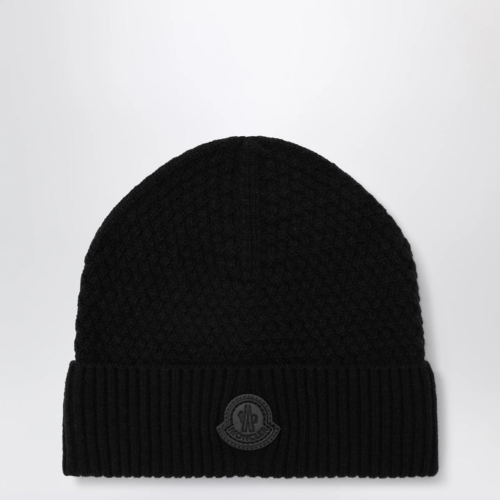 Moncler - Black wool beanie with logo patch