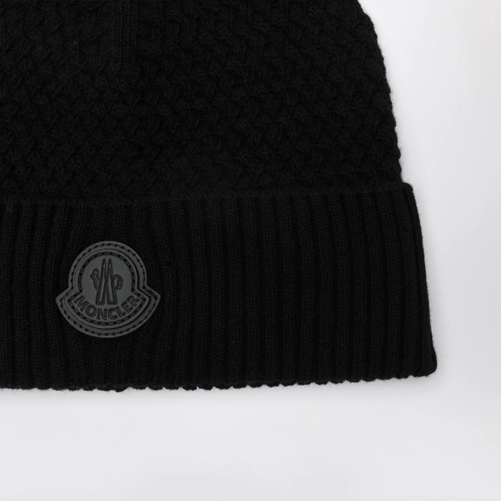 Moncler - Black wool beanie with logo patch