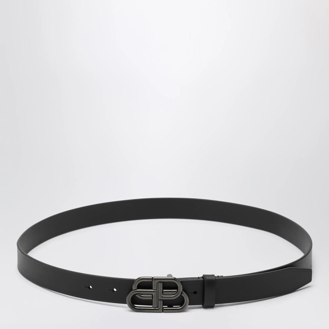 Balenciaga - Slim BB belt in calfskin leather in black
