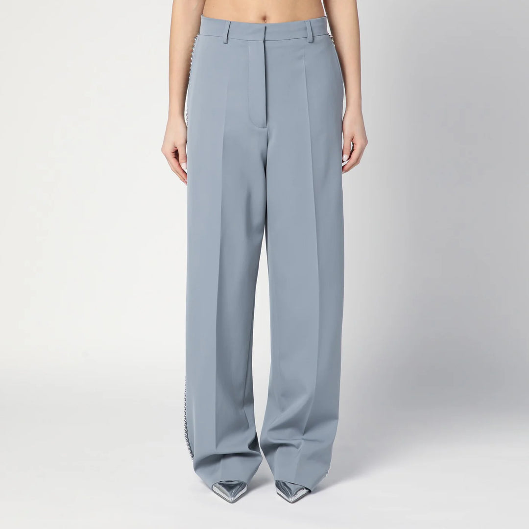 Stella McCartney - Wide-leg light grey Falabella pants with chain