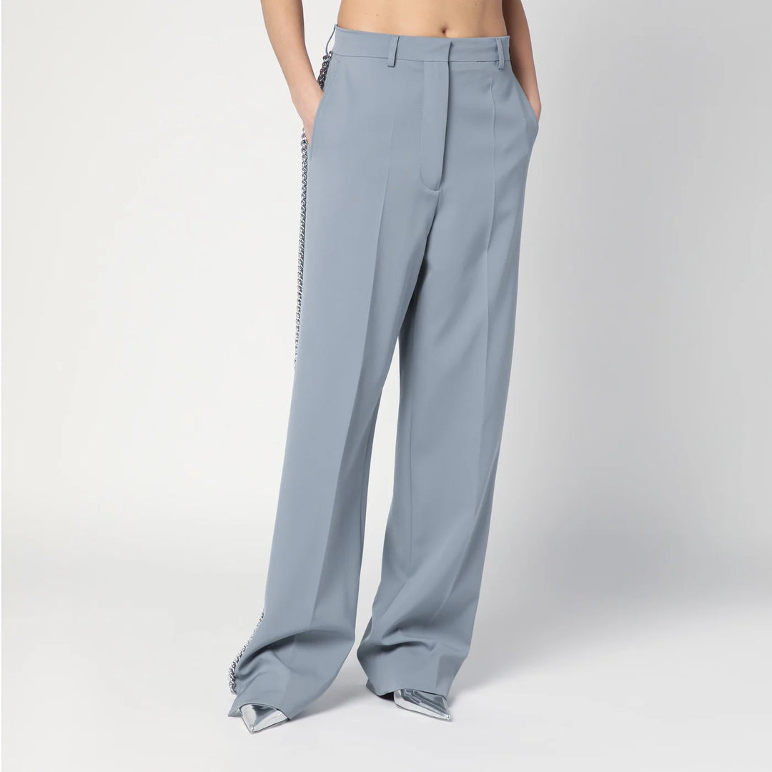 Stella McCartney - Wide-leg light grey Falabella pants with chain