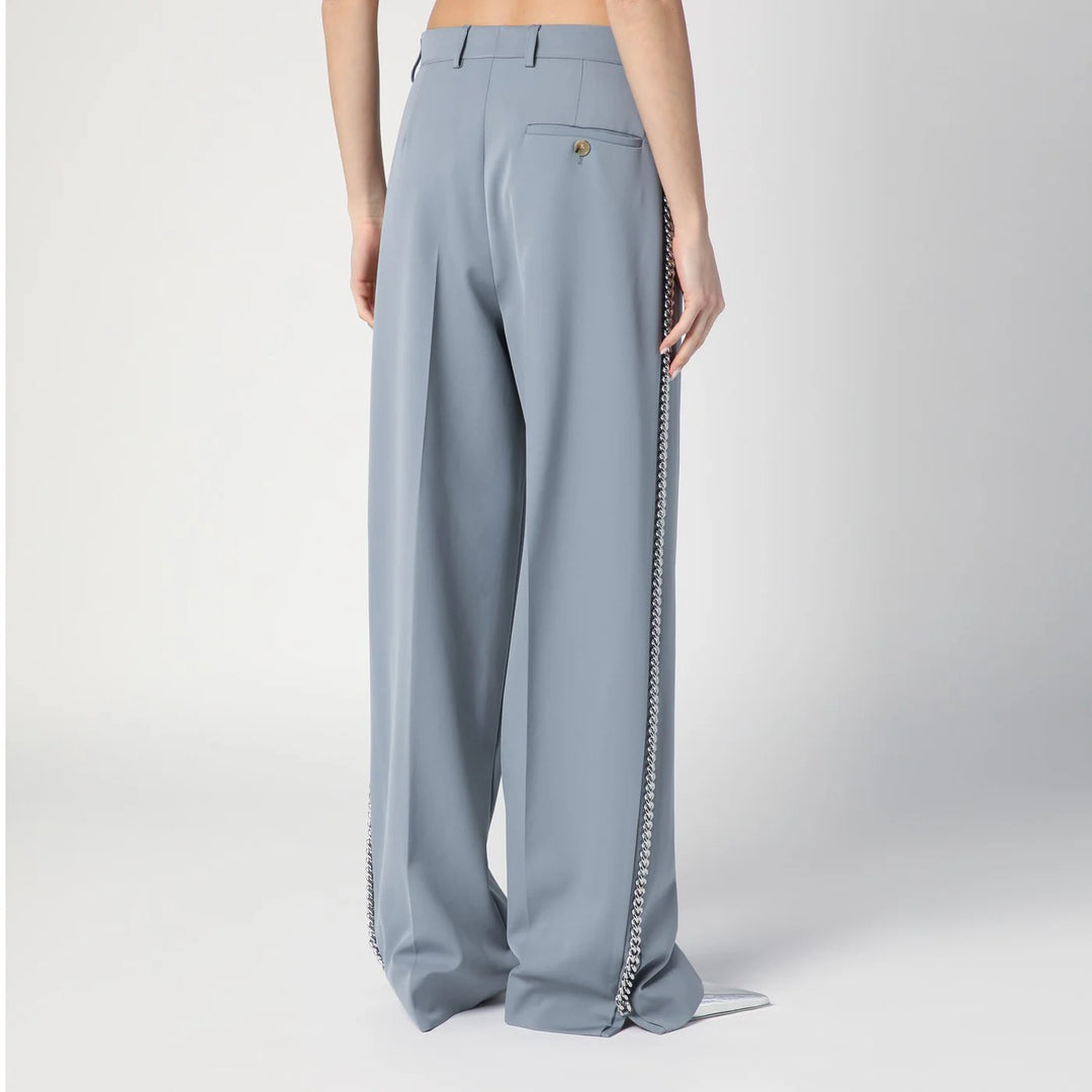 Stella McCartney - Wide-leg light grey Falabella pants with chain