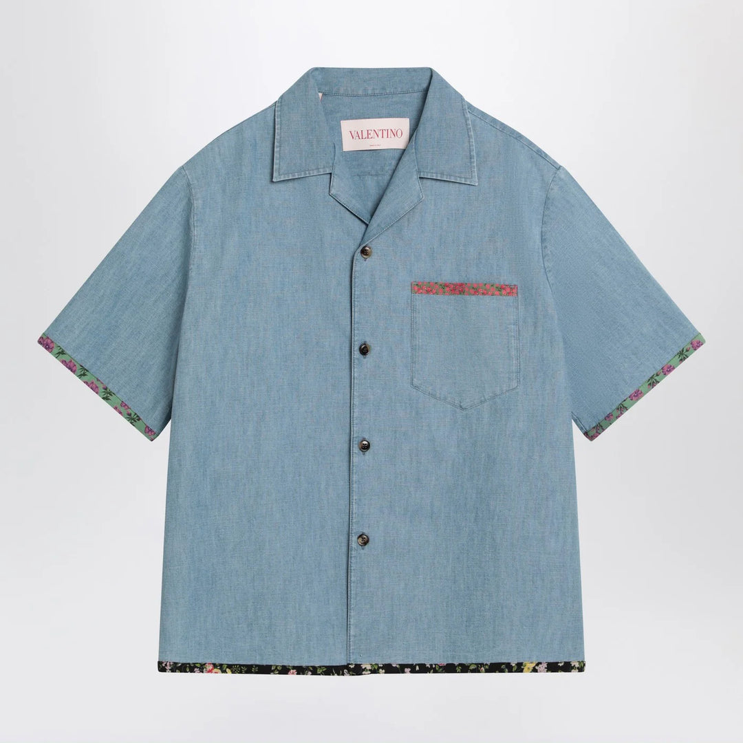 Valentino - Denim shirt with floral trims