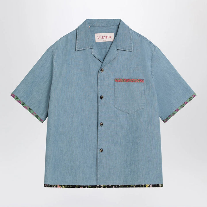 Valentino - Denim shirt with floral trims